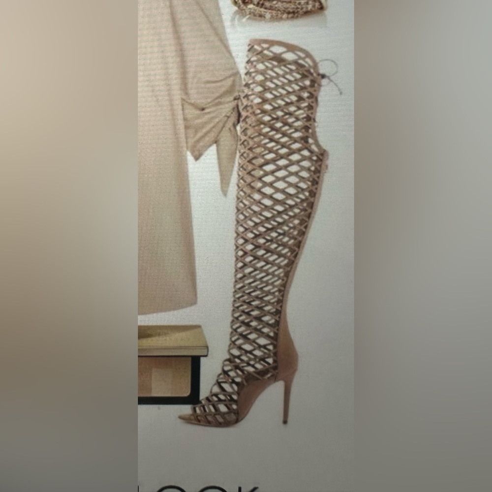 Vince Camuto Brown Lattice Knee-High Boots